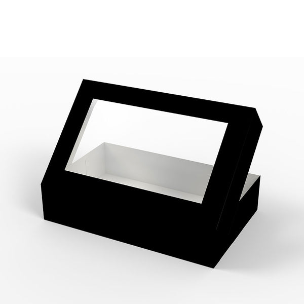 Sushi Box LONG, Papier, mit Fenster, 220x100x50mm, schwarz, 240 Stk.