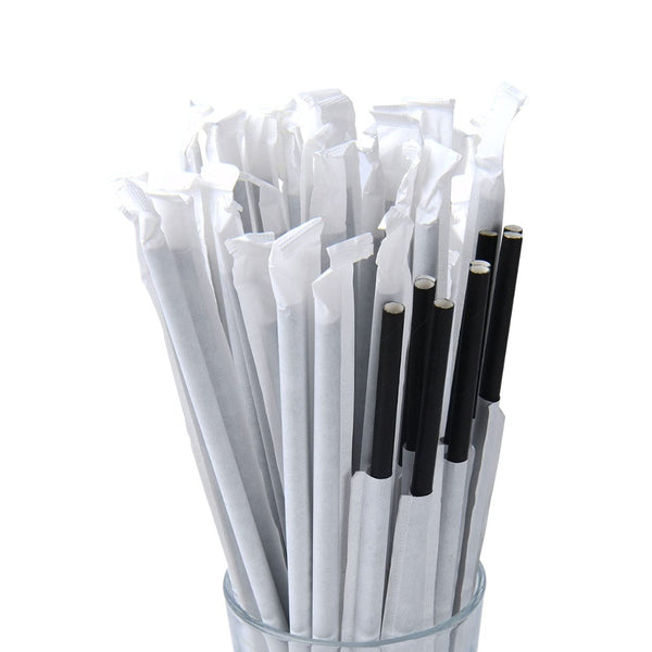 Papier-Trinkhalme, einzeln-verpackt, XL, schwarz, Ø8x250mm, 500 Stk.