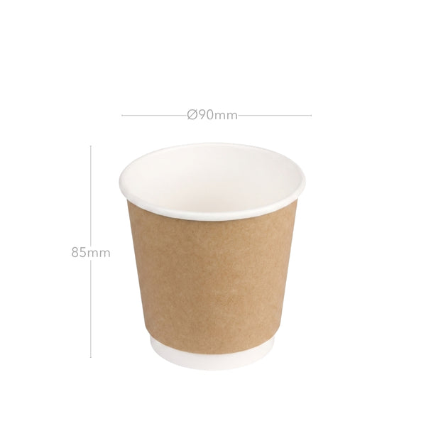 Doppelwand-Pappbecher 8oz, 200ml, kraft-braun, Ø90 x 85mm, 500 Stk.