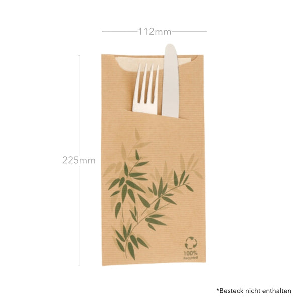 Bestecktaschen + Serviette, 112x225m, Papier, Feel-Green, 100 Sets