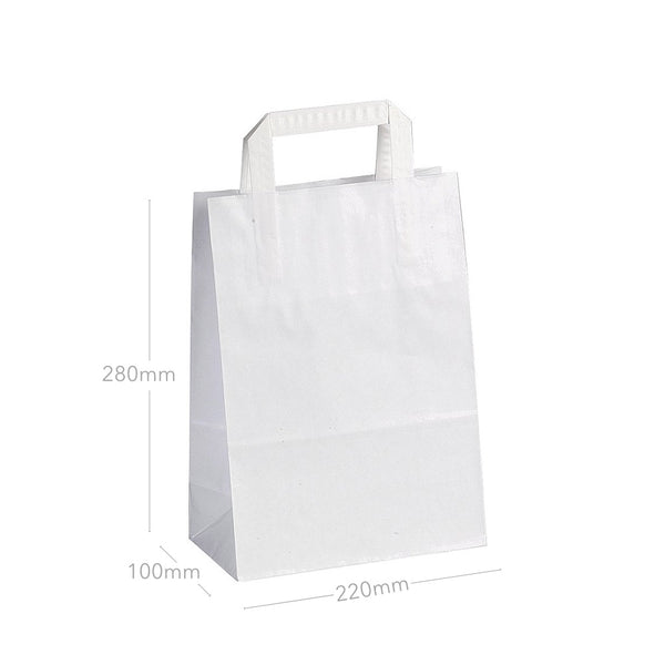 Papiertragetaschen 22x10x28cm, weiß, Flachhenkel, 250 Stk.