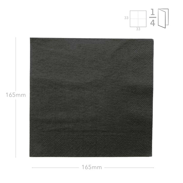 Servietten schwarz, 3-lg, 33x33cm, 1/4 F., 1600 Stk.