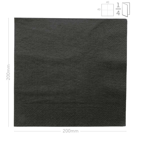 Servietten schwarz, 3-lg, 40x40cm, 1/4 F., 1600 Stk.