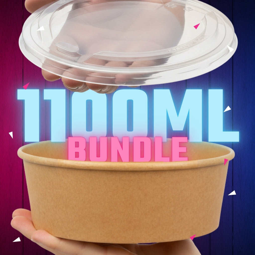 Salat-Schalen, Karton, 1100ml, Ø184x57mm inkl. rPET-Deckel, 1200 Sets