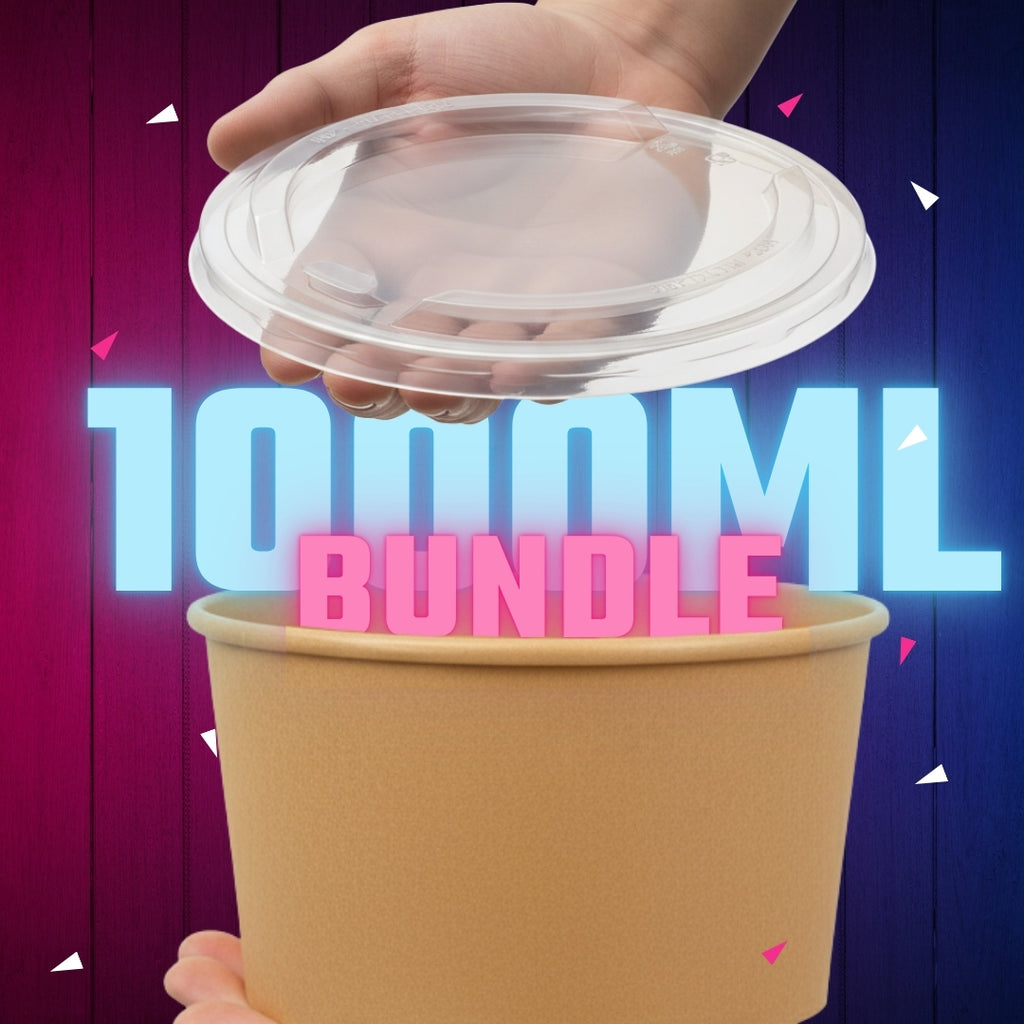 Salat-Schalen, Karton, 1000ml, Ø150x80mm inkl. rPET-Deckel, 1200 Sets