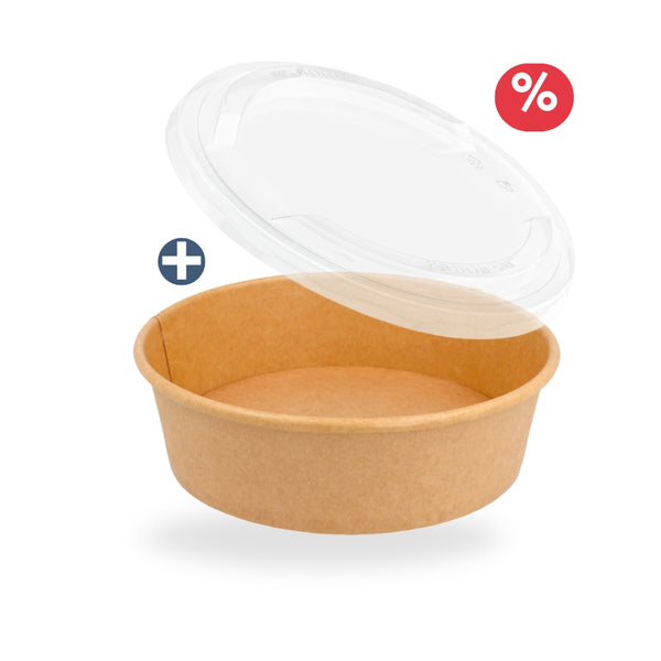 Salat-Schalen, Karton, 1100ml, Ø184x57mm inkl. rPET-Deckel, 1200 Sets