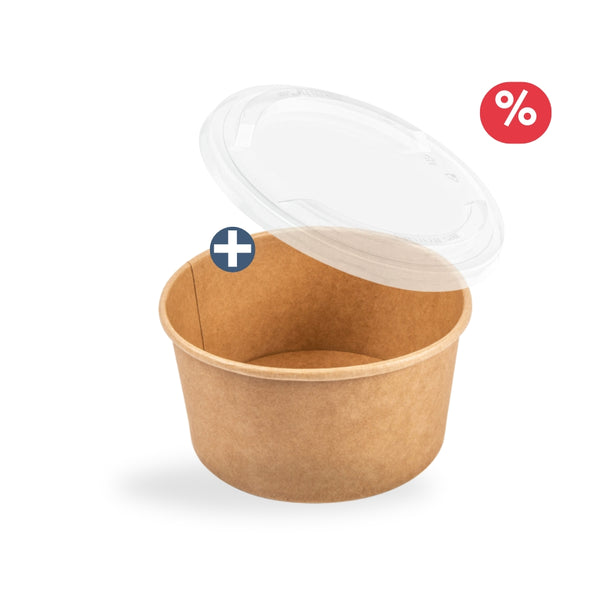 Salat-Schalen, Karton, 1000ml, Ø150x80mm inkl. rPET-Deckel, 1200 Sets