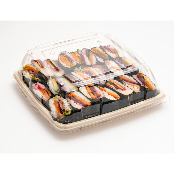 Sushi Platte 31x31cm, inkl. Deckel, Bagasse Zuckerrohr, 25 Sets