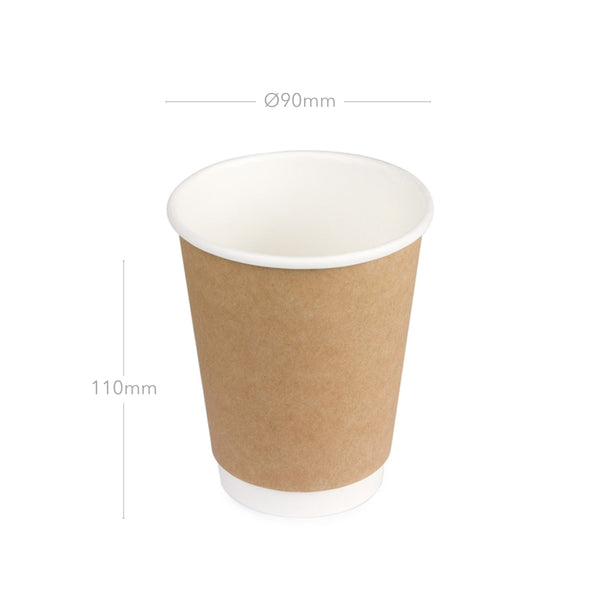 Doppelwand-Pappbecher 12oz, 300ml, kraft-braun, Ø90 x 110mm, 500 Stk.