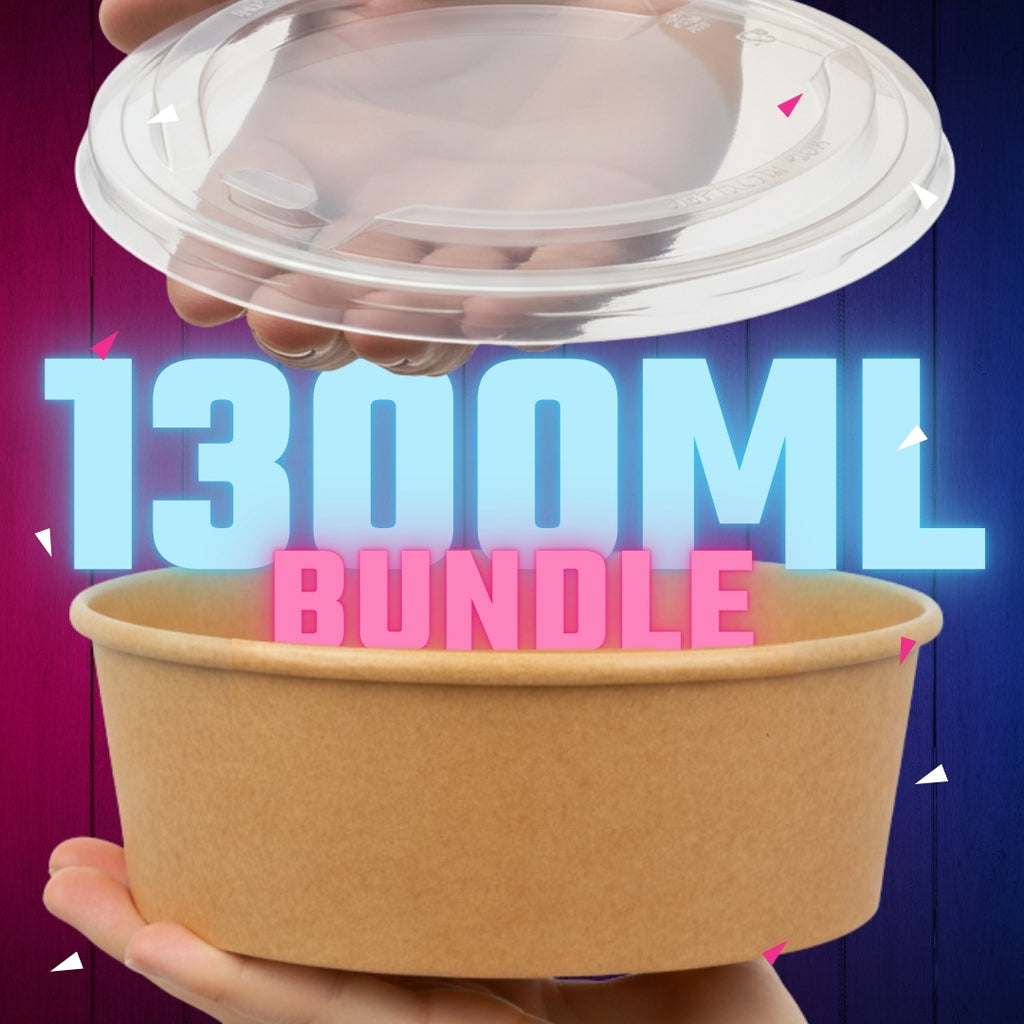 Salat-Schalen, Karton, 1300ml, Ø184x66mm inkl. rPET-Deckel, 1200 Sets