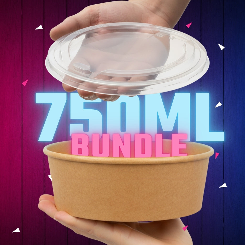 Salat-Schalen, Karton, 750ml, Ø150x60mm inkl. rPET-Deckel, 1200 Sets