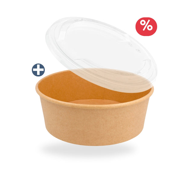 Salat-Schalen, Karton, 1300ml, Ø184x66mm inkl. rPET-Deckel, 1200 Sets