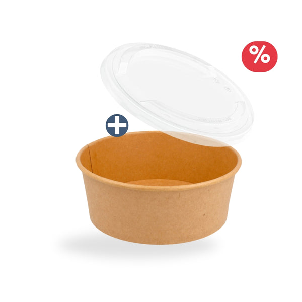 Salat-Schalen, Karton, 750ml, Ø150x60mm inkl. rPET-Deckel, 1200 Sets