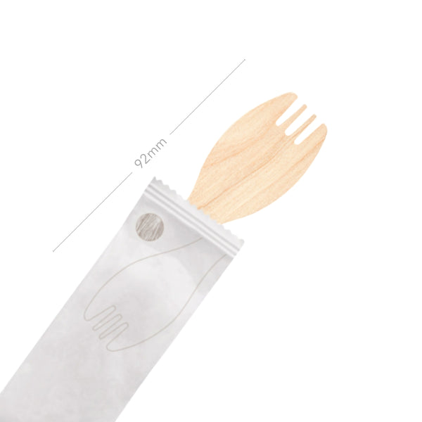 Holz-Snackgabel, 9,2cm, Einweg, einzeln verpackt, 100 Stk.