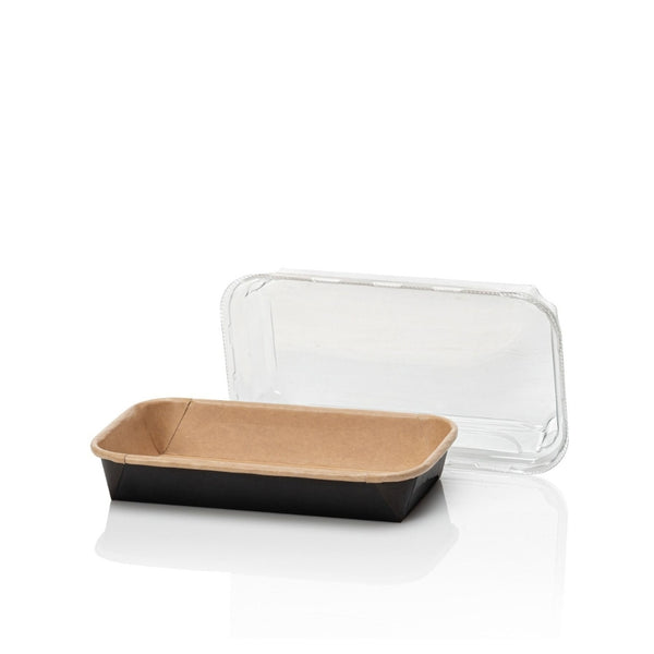Sushi Schalen XS, Kraftpapier, 140x80x45mm, schwarz-braun, Kombi inkl. Deckel, 300 Sets