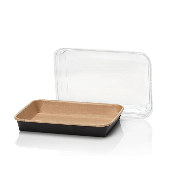 Sushi Schalen M, Kraftpapier, 165x115x47mm, schwarz-braun, Kombi inkl. Deckel, 200 Sets