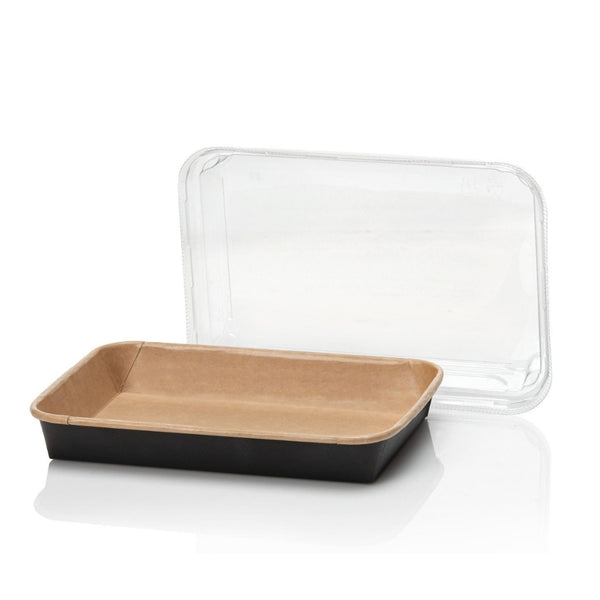 Sushi Schalen L, Kraftpapier, 185x129x47mm, schwarz-braun, Kombi inkl. Deckel, 200 Sets