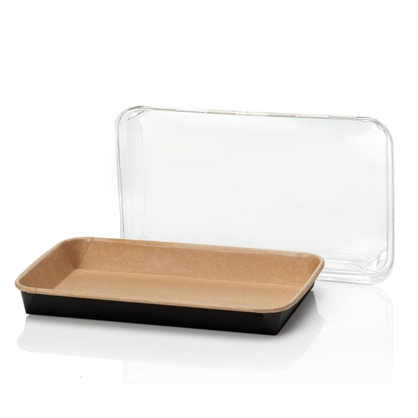 Sushi Schalen XL-2, Kraftpapier, 241x152x47mm, schwarz-braun, Kombi inkl. Deckel, 200 Sets