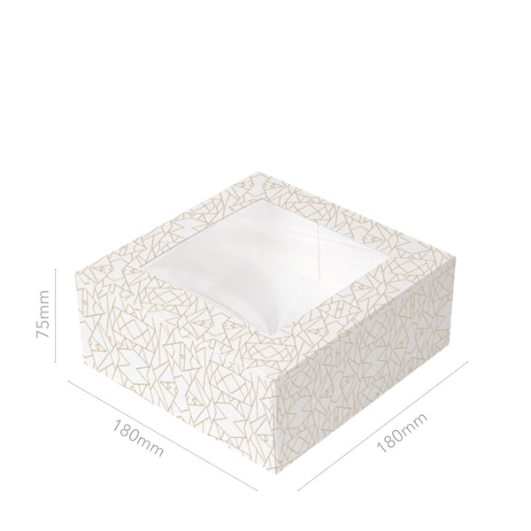 Kuchen Box, 180x180x75mm, Karton, weiß, mit Sichtfenster, THE PACK®, 50 Stk.