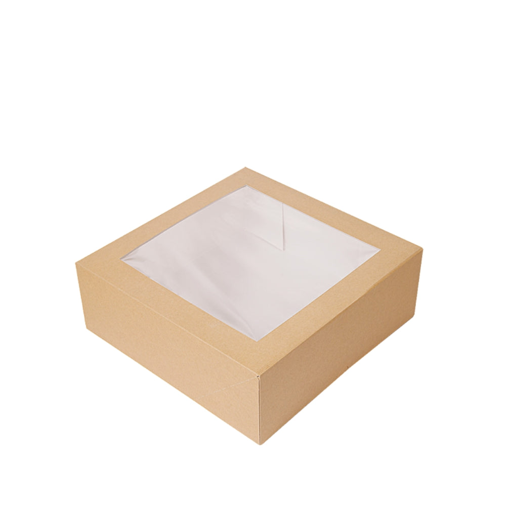 Kuchen Box, 160x160x80mm, Karton, braun, mit Sichtfenster, THE PACK®, 200 Stk.