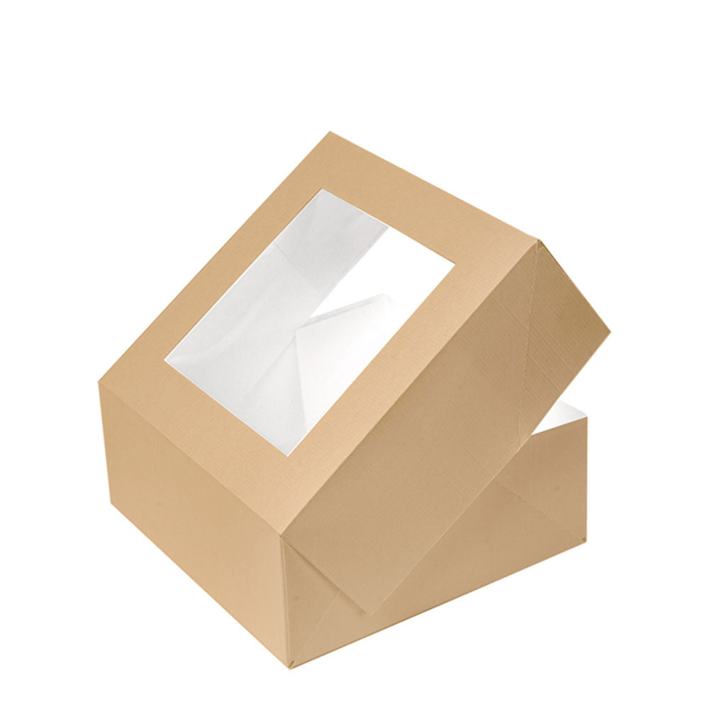 Kuchen Box, 180x180x75mm, Karton, braun, mit Sichtfenster, THE PACK®, 200 Stk.
