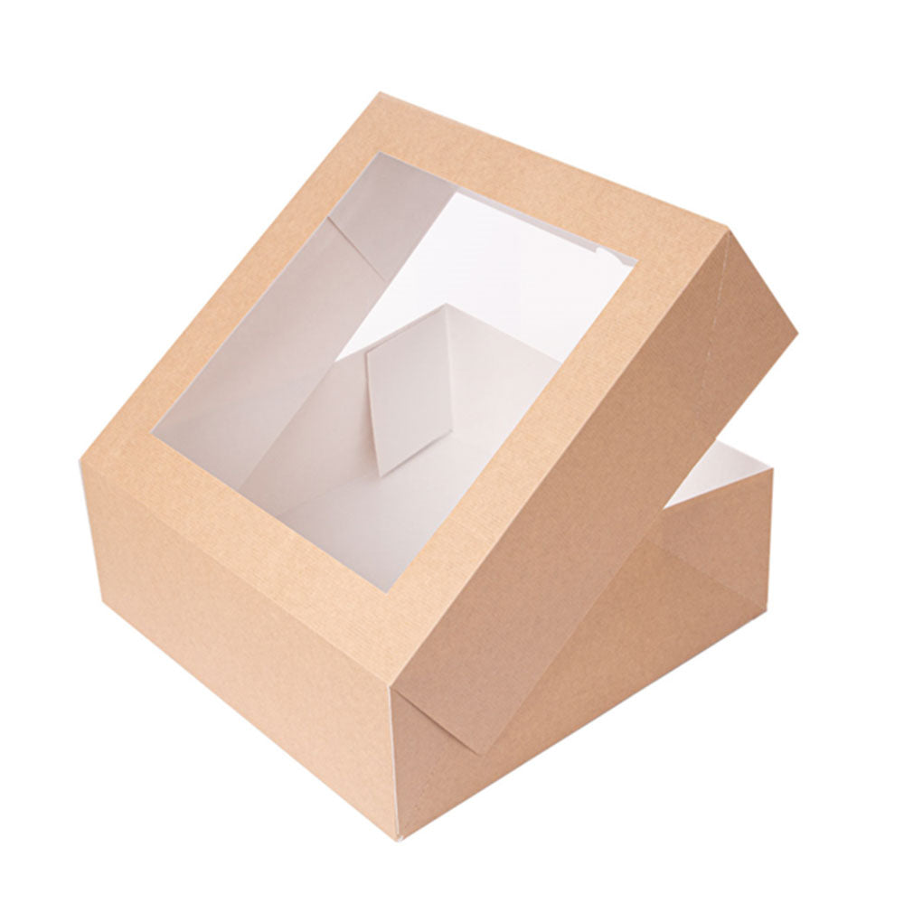 Kuchen Box, 230x230x75mm, Karton, braun, mit Sichtfenster, THE PACK®, 200 Stk.