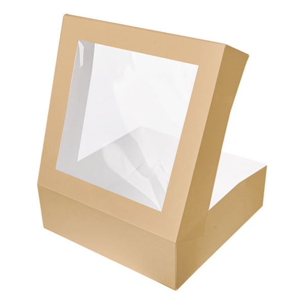 Kuchen Box, 320x320x100mm, Karton, braun, mit Sichtfenster, THE PACK®, 100 Stk.