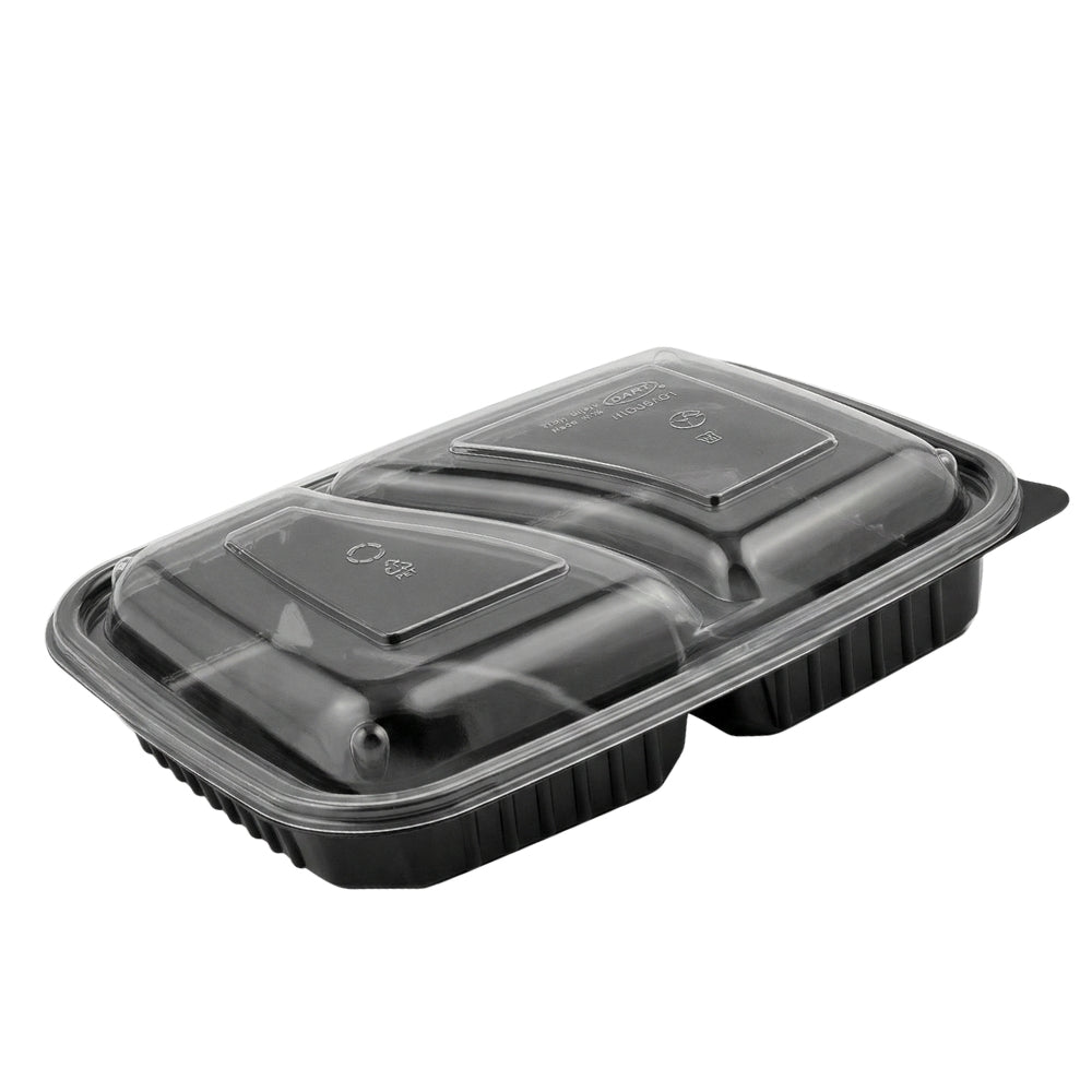 MW-Schale 2-get. 1100ml, schwarz, PP, inkl. Deckel, 250x185x40mm, 200 Sets