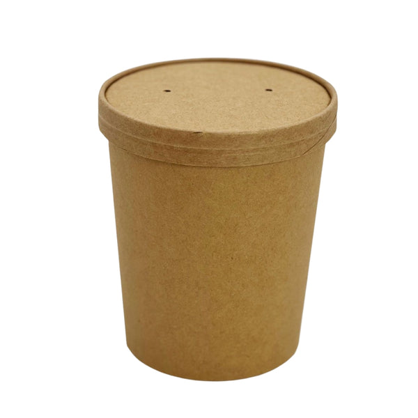 Suppenbecher 950ml, 32oz inkl. Papp-Deckel, Kraftpapier, Ø118x131mm, 250 Sets