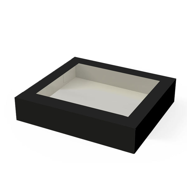 Sushi Platte, Papier, 250x250x50mm, schwarz, mit Fenster, 195 Stk.
