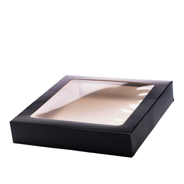 Sushi Platte, Karton, 349x349x53mm, schwarz, mit Fenster, 100 Stk.