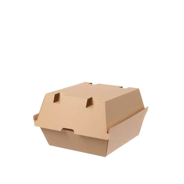 Burger-Box M mit Drucklasche, kraftbraun, 115x115x90mm, Wellpappe, 220 Stk.
