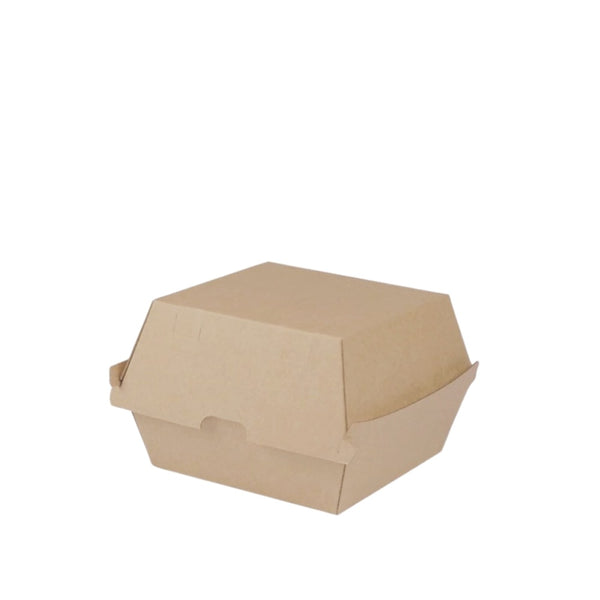 Burger-Box M mit Drucklasche, kraftbraun, 115x115x90mm, Wellpappe, 220 Stk.