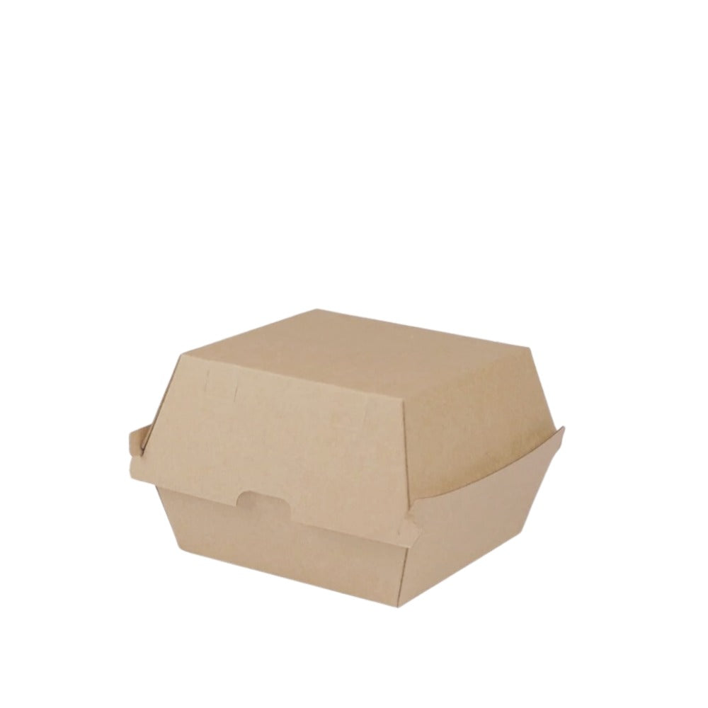Burger-Box M mit Drucklasche, kraftbraun, 115x115x90mm, Wellpappe, 200 Stk.