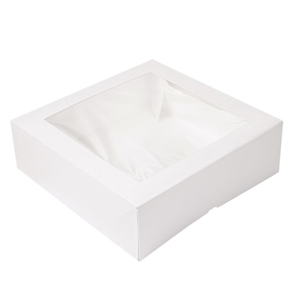 Kuchen Box, 320x320x100mm, Karton, weiß, mit Sichtfenster, THE PACK®, 100 Stk.